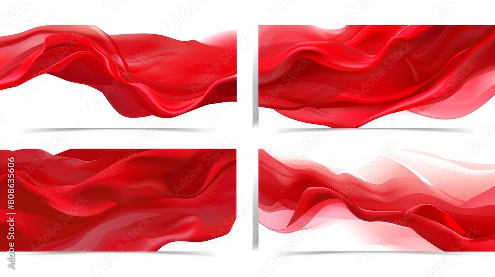 Poster smooth shiny red waves in an abstract modern banner set