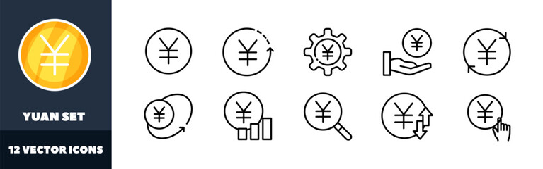 Yuan icons set. Linear style. Vector icons