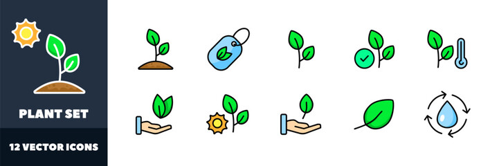Plant icons set. Flat style. Vector icons