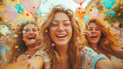 Obraz premium Joyful celebration with friends and confetti