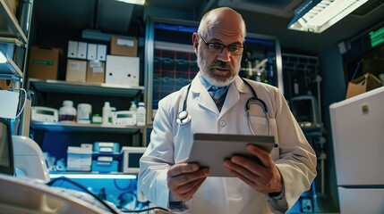 Health doctor with tablet in high technology room UHD wallpaper