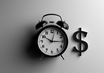 Alarm clock - business symbol - dollar sign, isolated on grey background