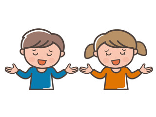 やれやれと呆れる男の子と女の子の上半身イラスト（小学生、幼児、子供）