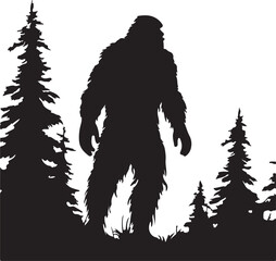 Bigfoot Silhouette Vector Illustration White Background