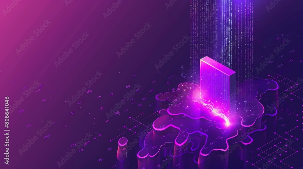 Poster this template displays a big data waterfall, digital binary code data flow analysis, as well as an i