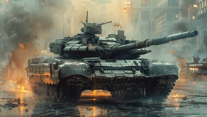 Experiment with different color temperatures to create mood and atmosphere in the image, enhancing the overall impact of the armored tank.