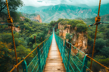 Majestic suspension bridge spanning a canyon - Powered by Adobe