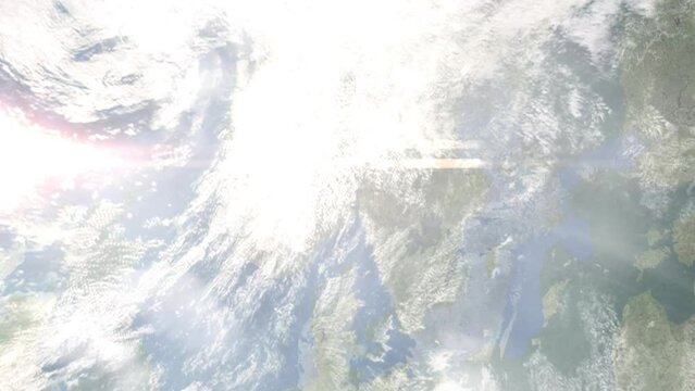 Zoom in from space and focus on Drammen, Norway. 3D Animation. Background for travel intro. Elements of this image furnished by NASA