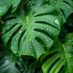 Fototapeta premium A leaf with water droplets on it, giving it a fresh and vibrant appearance