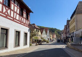 street in the old town Pottenstein in Franconian Switzerland, Bavaria Germany