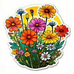 Bouquet of the wildflowers colorful sticker.