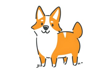Cute Doodle of a Happy Corgi Dog Character in Simple Shapes and Bold Lines on a White Background