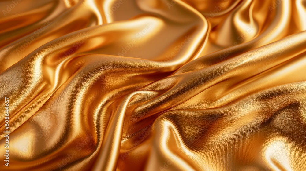 Poster luxurious and elegant golden silk fabric texture with shiny and smooth wave pattern. perfect for fas