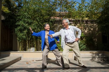 Elderly couple in the yard