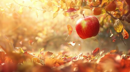 A red apple laying on the tree UHD wallpaper