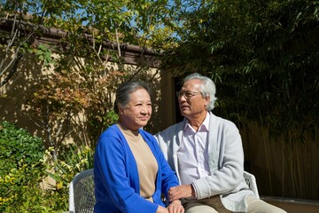 Elderly couple in the yard