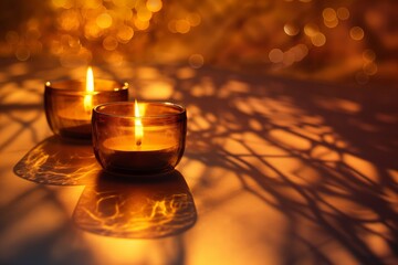 Enigmatic and mystical candlelight glow creating a warm and cozy ambience with soft focus and luminous shadows in the background