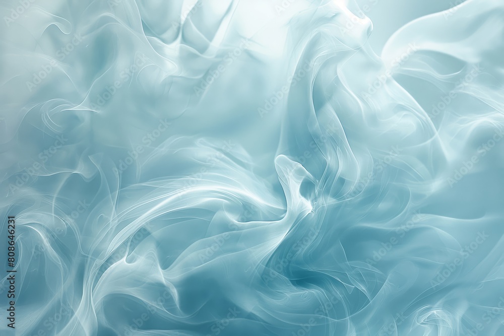 Poster tranquil and serene abstract milk swirl background with gentle and elegant blue swirls, creating a s