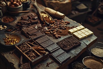 chocolate with cocoa beans. generative ai