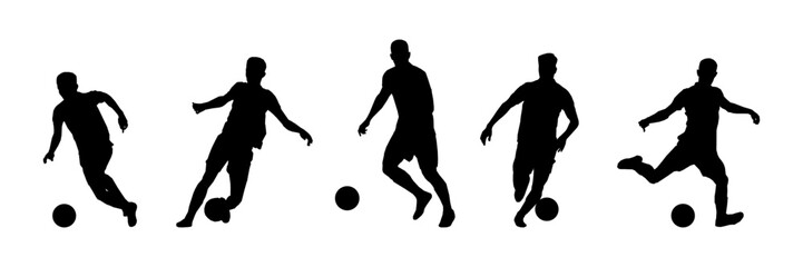 football Soccer with ball player silhouette. Players Set. High quality isolated on white background. Vector illustration