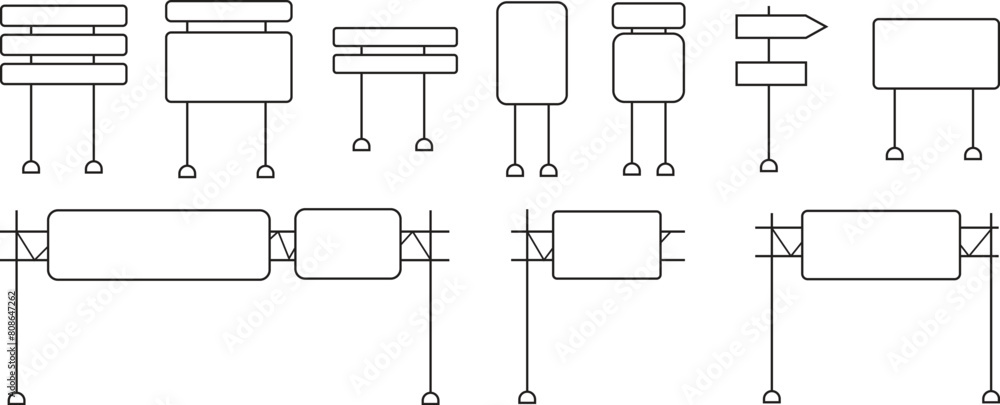 Poster set of road traffic signs line icons with editable stock. direction, information board. blank board 