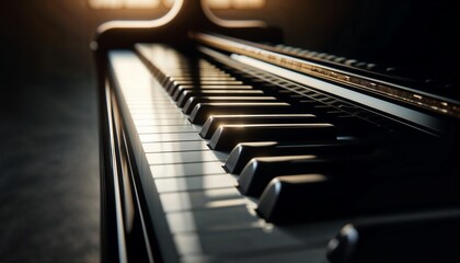 Close Up of Piano Keyboard in Dark Room