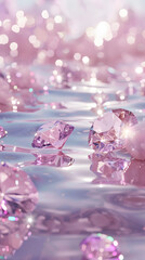 Fototapeta premium 水辺に浮かぶキラキラしているピンク色の宝石
