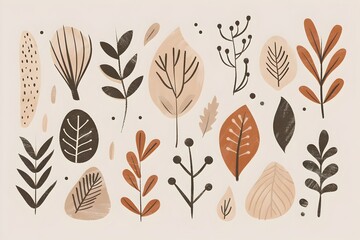 Minimalist Botanical Shapes in Earthy Tones for Interior Decor Poster or Magazine Cover Design