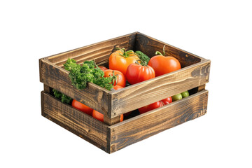 wooden basket with vegetables isolated