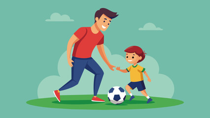 Fototapeta premium A Man Playing Soccer with a Child. Perfect for: Family Activities, Sports Websites, Parenting Blogs, Father's Day, Family Day, Sports Day.