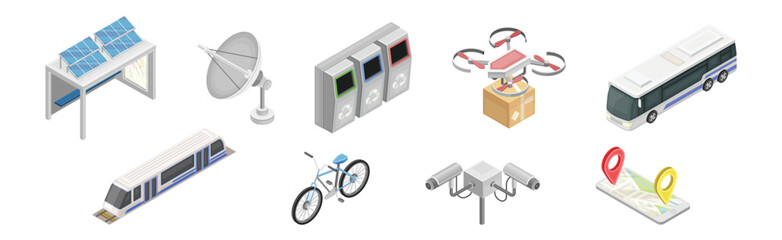 Smart City and Future Cityscape Infrastructure Isometric Vector Set