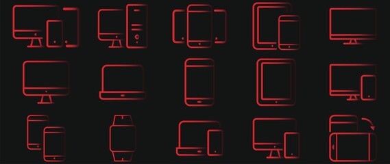 Flat illustration. Different gradient icons on black background. Concept of electronic devices. Perfect for social networks, icons, screensavers and as a template...