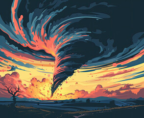 View of Tornado Sky Illustration Vector