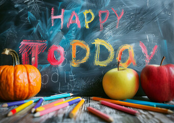 kids hand writing, happy teachers day,generative ai