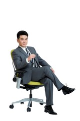 Shed middle-aged business men sit chair