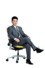 Shed middle-aged business men sit chair