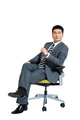Shed middle-aged business men sit chair