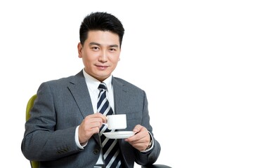 Shed on middle-aged business men sit chair for coffee