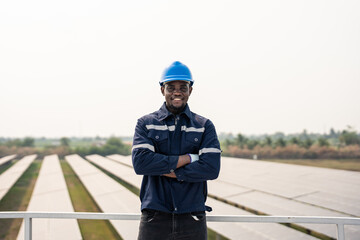 Portrait of engineer work to maintenance of photovoltaic panel system. 