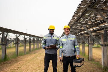 Portrait of engineer work to maintenance of photovoltaic panel system. 