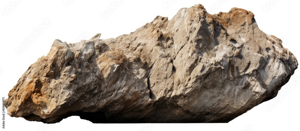 Wall mural An isolated big rock captured against a white background is showcased in the image accompanied by a clipping path. Copy space image. Place for adding text and design