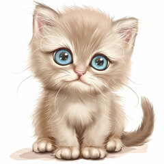 there is a drawing of a kitten with blue eyes sitting down