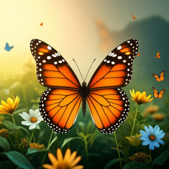 Spring background with flowers and butterflies. Vector illustration. Eps 10.