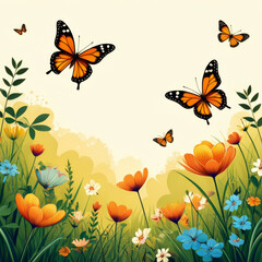 Spring background with flowers and butterflies. Vector illustration. Eps 10.