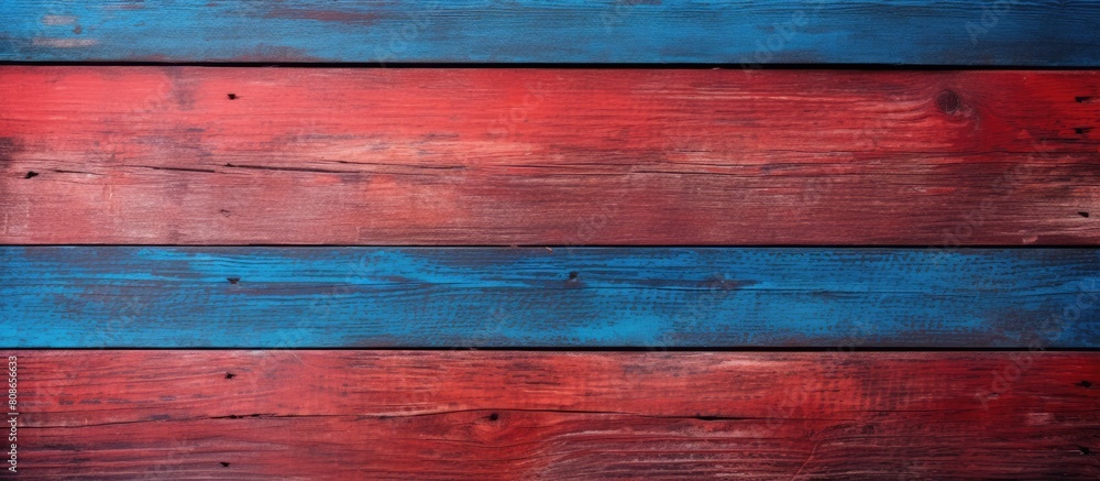 Poster the wood texture of the boards presents a combination of blue and red colors creating an appealing a