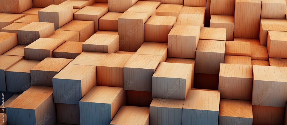 Poster wooden building blocks arranged in a creative design with ample space for adding text or images form
