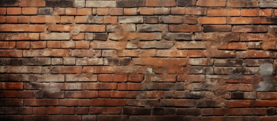The background showcases a textured aged brick wall with ample room for adding images or text