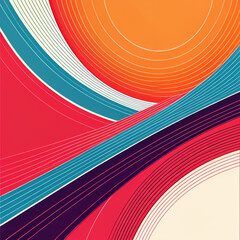 Abstract colorful background with curved lines in retro style. Vector illustration.