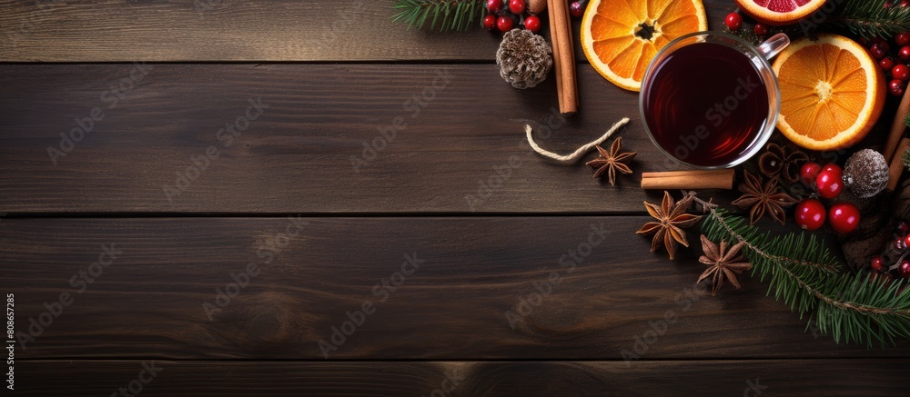 Poster the concept of new year and christmas is represented by mulled wine a fragrant beverage that creates