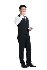 Shed middle-aged business man to drink coffee